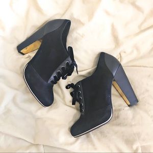 Black with Gold Accent Suede & Leather Ankle Boots